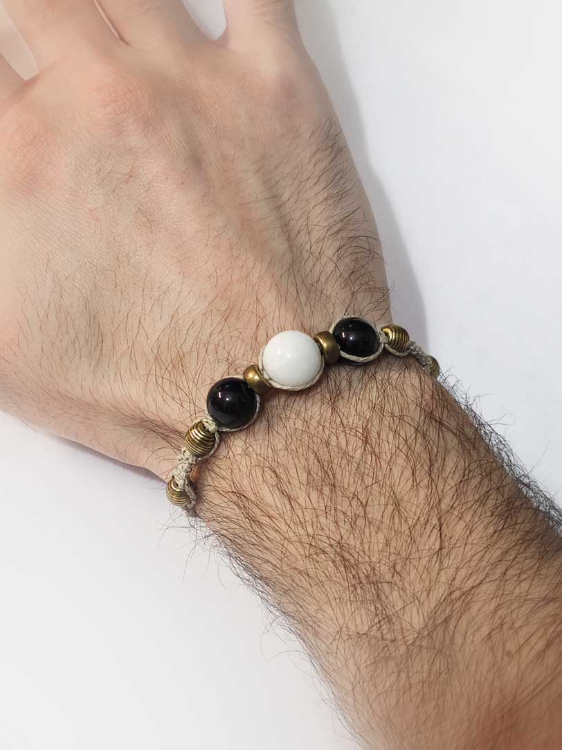 Equilibrium, Bracelet with White Jade and Obsidian