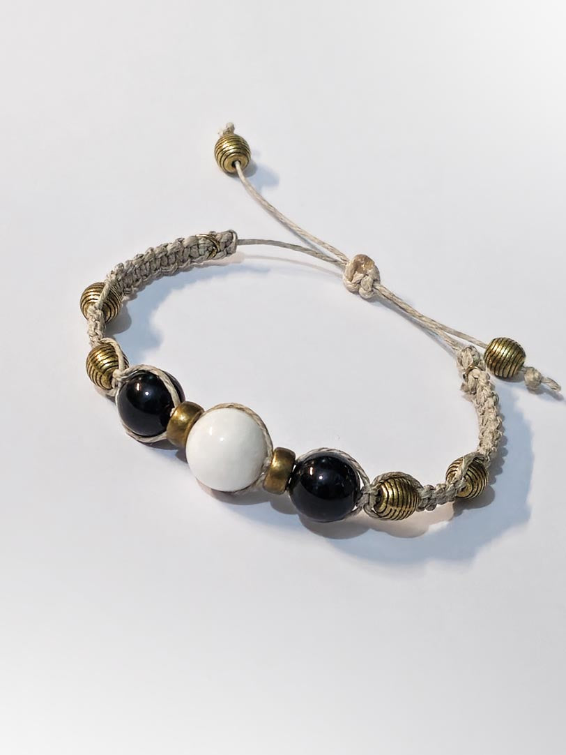 Equilibrium, Bracelet with White Jade and Obsidian