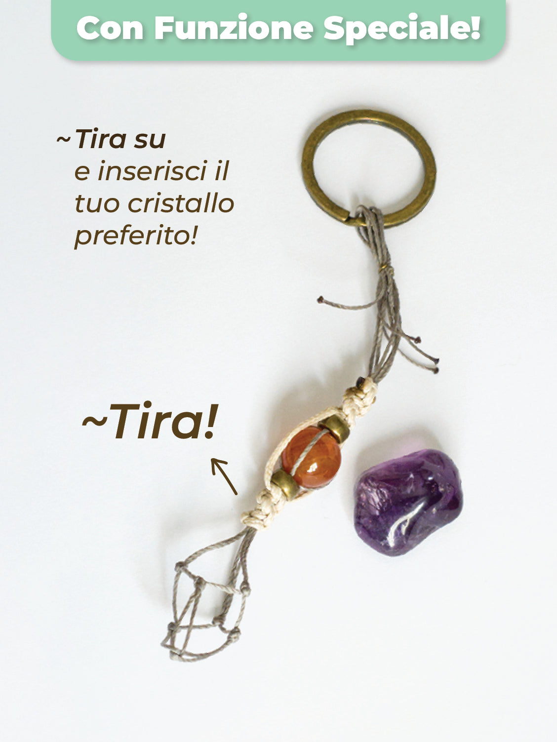 Carnelian and Clear Quartz Keychain