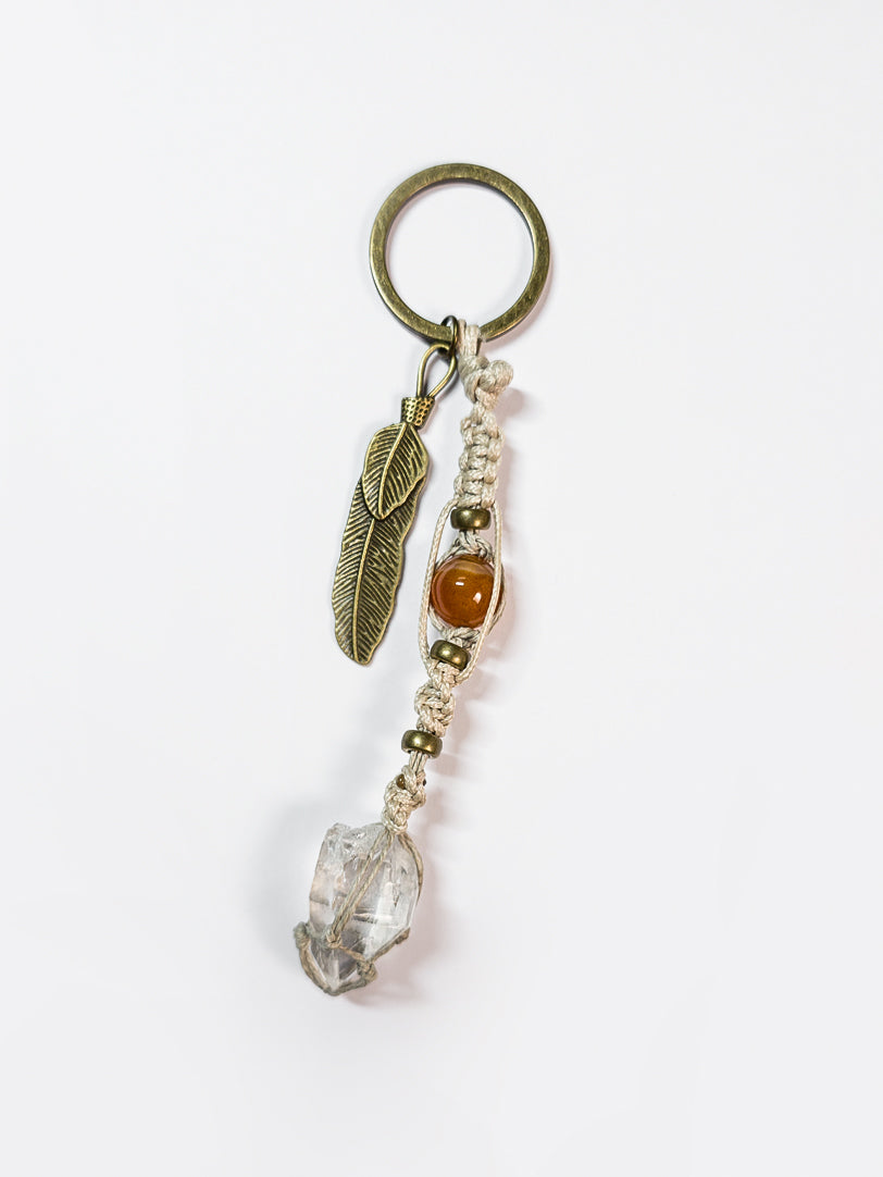 Carnelian and Clear Quartz Keychain