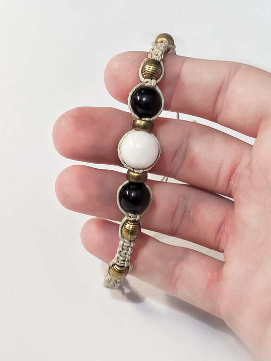 Equilibrium, Bracelet with White Jade and Obsidian
