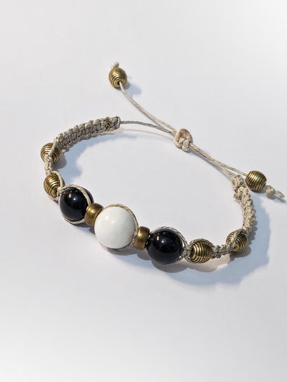 Equilibrium, Bracelet with White Jade and Obsidian