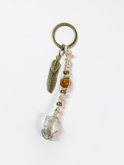Carnelian and Clear Quartz Keychain